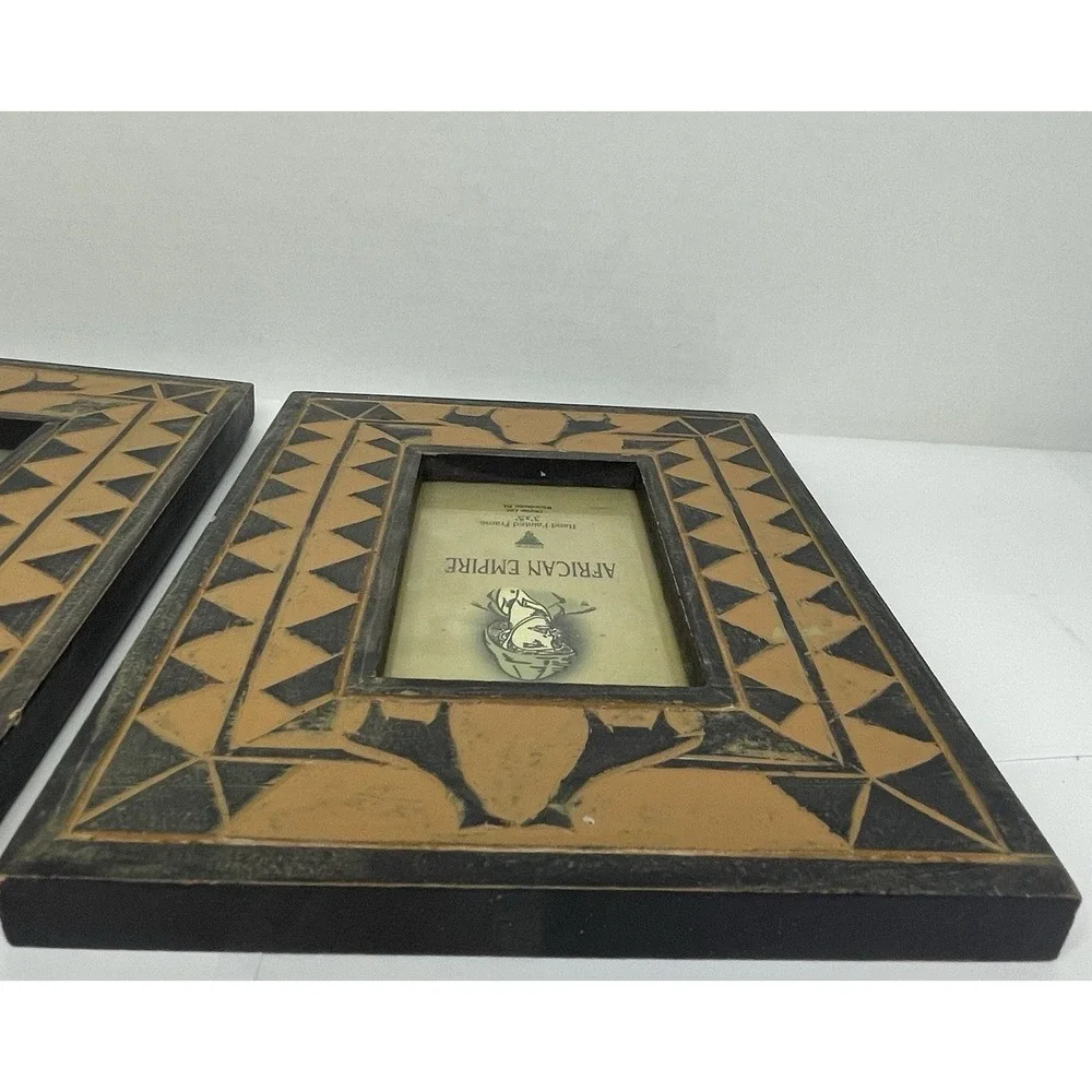 Dezine African Empire Picture Frames Set /2 Carved Hand Painted Giraffes 3
